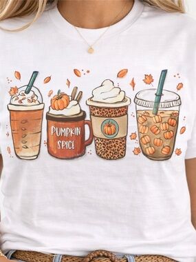 Pumpkin Spice Coffee Lover Shirt Fall Drinks Aesthetic Cute Graphic Tee summer